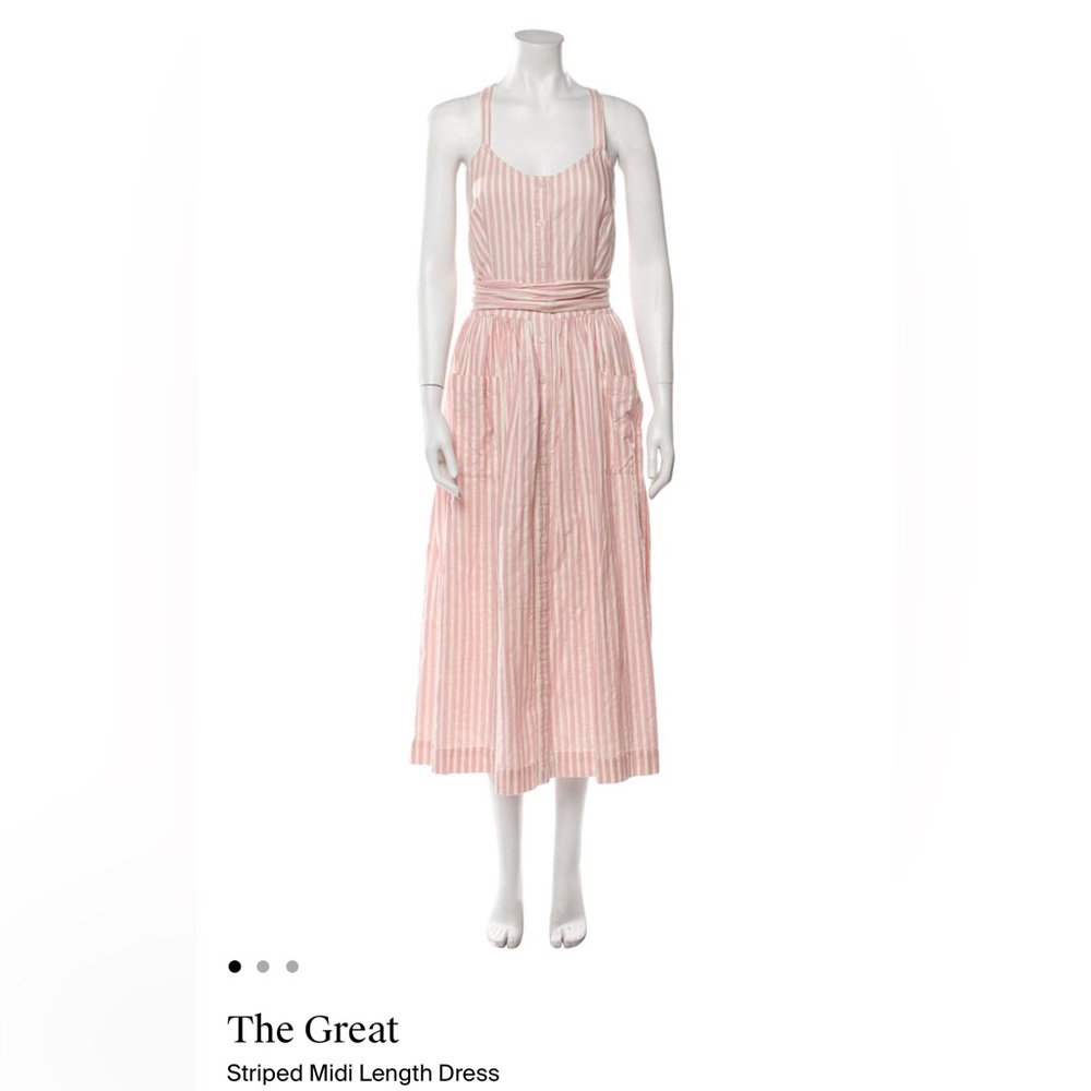 THE GREAT | Pink Striped Midi Dress | size small